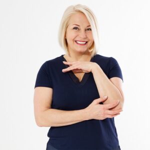 Beautiful middle aged woman smiling warmly
